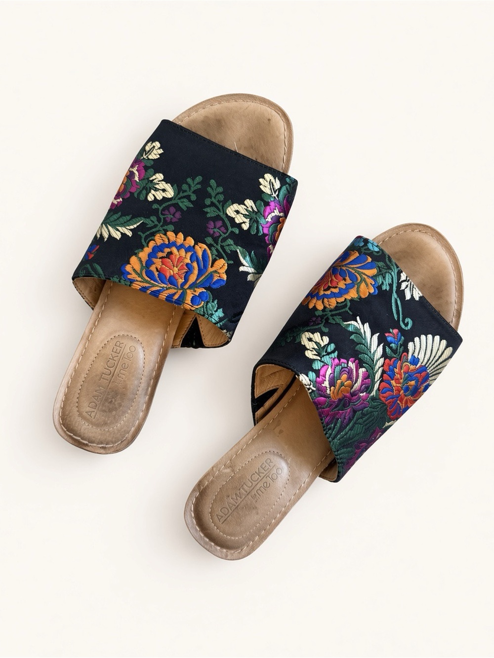 Adam Tucker Black Floral Embroidered Slide Mules